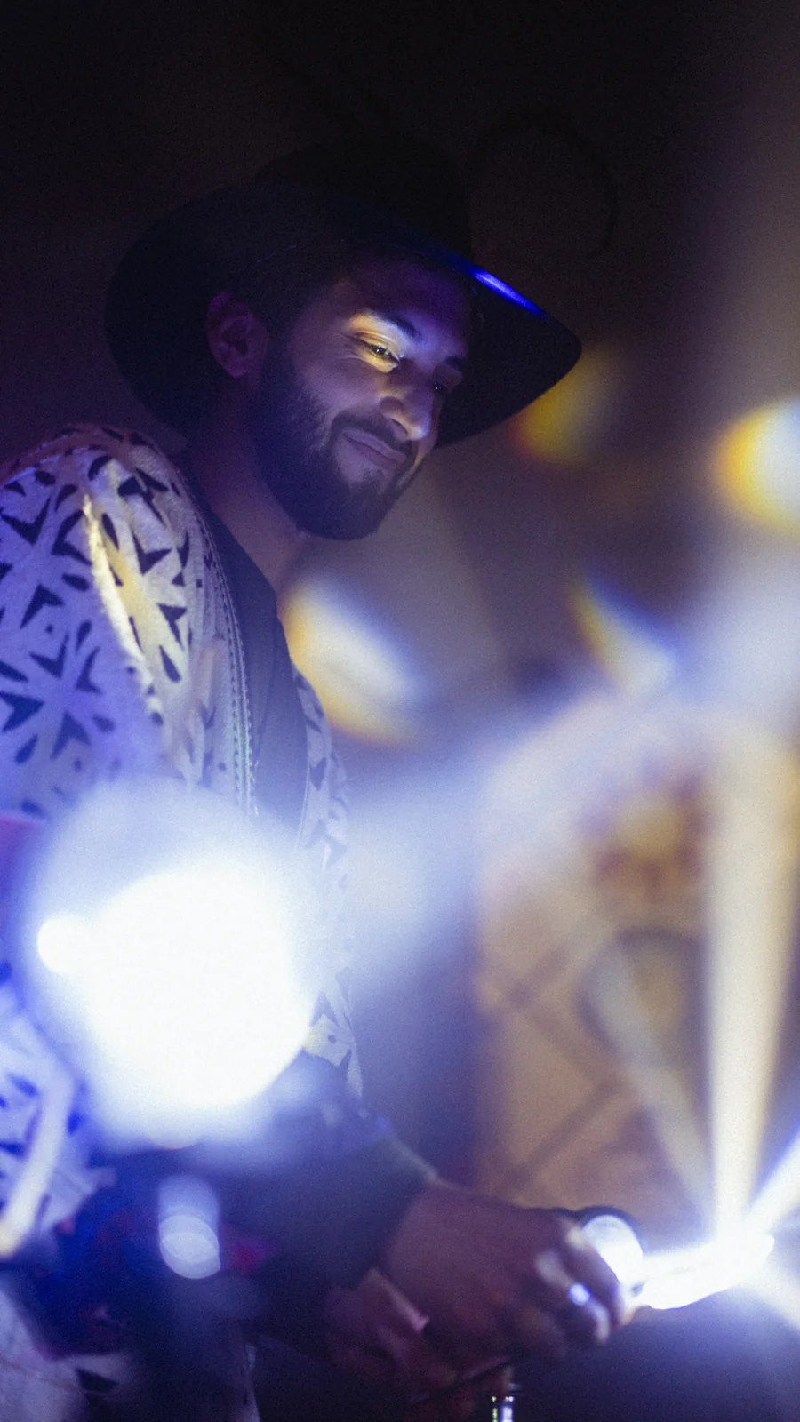 A visitor explores the light at the first public show.